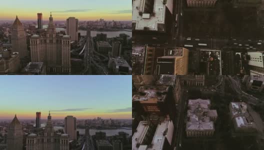 纽约市曼哈顿市中心的高架全景。相机从下向上的垂直运动高清在线视频素材下载