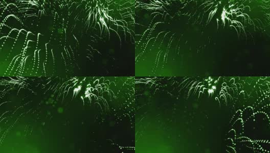 发光粒子的3d渲染循环动画形成摆动线作为摆动的花环作为节日背景或抽象背景的粒子与景深和散景像vj循环。绿色2高清在线视频素材下载