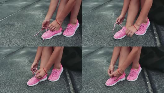运动员系鞋带的体育概念高清在线视频素材下载