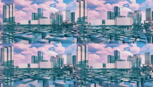 抽象镜像3D城市东京摩天大楼高清在线视频素材下载