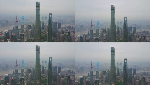 中国暮光上海市景浦东市区名楼空中全景4k高清在线视频素材下载