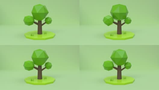 最小抽象运动树卡通风格的环境概念3d渲染高清在线视频素材下载