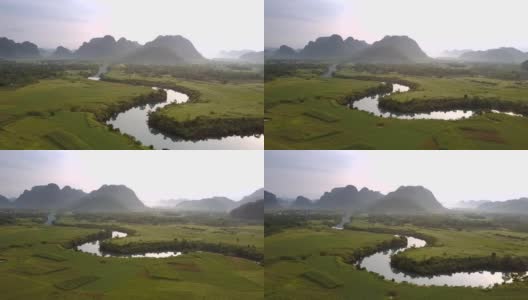 巨大的高原河流之间的花生田俯瞰高清在线视频素材下载