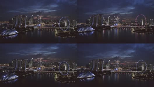 日落时分鸟瞰新加坡标志性的金融商业区高清在线视频素材下载