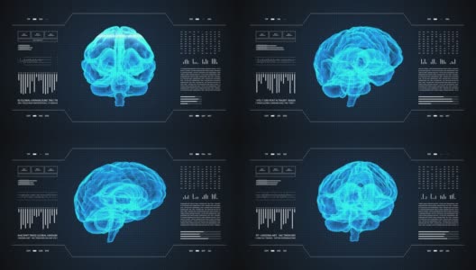 医用超高清抽象动画。实验室仪表板界面。人脑在诊断电脑显示器上的研究。高清在线视频素材下载