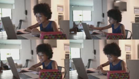 少女在家用笔记本电脑看视频课高清在线视频素材下载