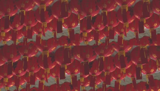中国新年的灯笼与祝福文字意味着幸福健康和财富在中国寺庙与4K分辨率。高清在线视频素材下载