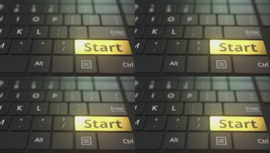 黑色的电脑键盘和金色的开始键高清在线视频素材下载