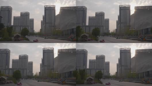 日落时分南京城现代住宅公寓综合体交通街道慢镜头全景4k中国高清在线视频素材下载