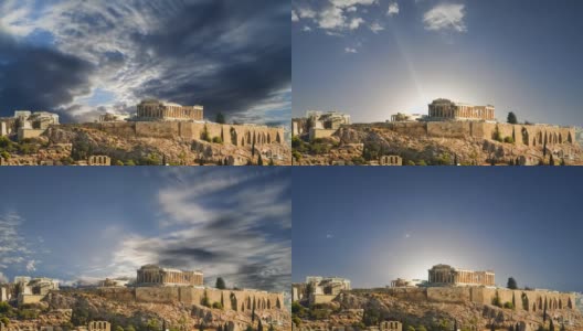 希腊雅典的帕台农神庙，秋天的云彩高清在线视频素材下载