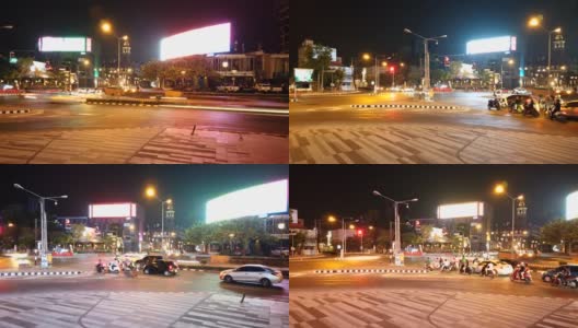 泰国清迈- 2020年4月8日:隔离冠状病毒爆发或Covid-19期间，宁曼路之间林康十字路口夜间的交通延时高清在线视频素材下载