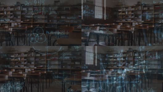 在空教室上移动数学方程的动画高清在线视频素材下载