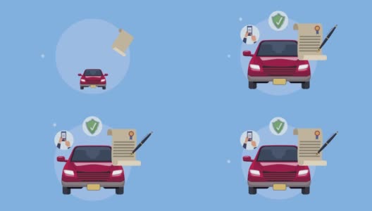 保险服务动画与汽车和政策高清在线视频素材下载