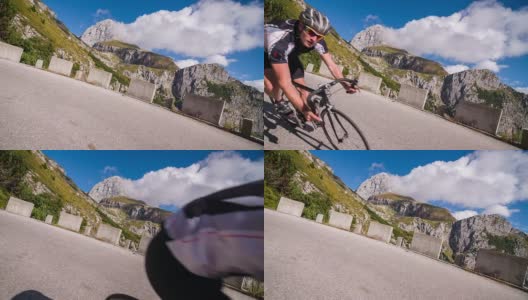 年轻的男运动员在山口骑自行车高清在线视频素材下载