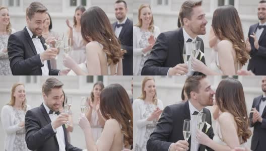 新娘和新郎在婚礼后碰杯高清在线视频素材下载