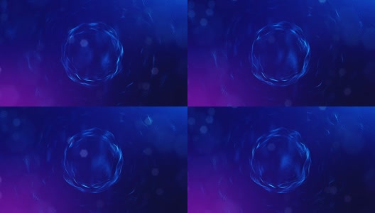 3d无缝动画作为数字科幻小说背景的发光粒子，就像在纳米世界具有景深，散景。粒子形成线，表面网格或神秘的虚拟空间。蓝色12高清在线视频素材下载