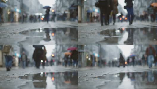 雨天的运动街道，有一个水坑高清在线视频素材下载