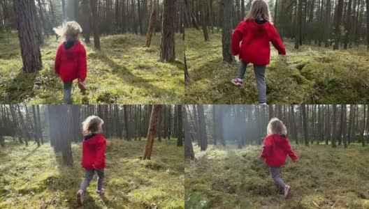 年轻女孩在森林里奔跑的慢镜头高清在线视频素材下载