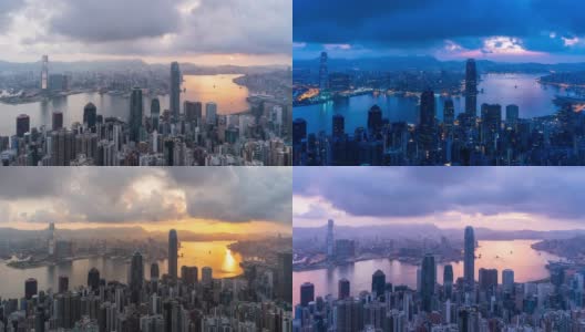 香港维多利亚港山顶的日出景观高清在线视频素材下载