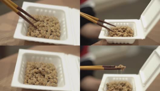 用筷子吃纳豆高清在线视频素材下载