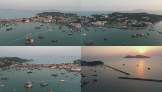 鸟瞰香港张洲的日落高清在线视频素材下载