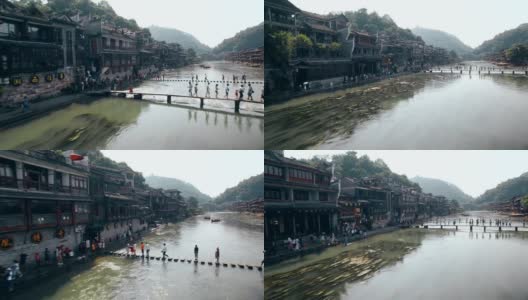鸟瞰图凤凰古城风光，中国湖南高清在线视频素材下载