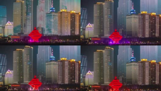 青岛城市著名的夜景时间照明市中心海湾纪念碑时间流逝全景4k中国高清在线视频素材下载