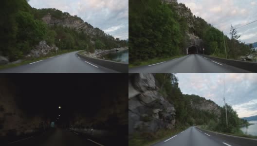 行驶在挪威峡湾的POV汽车:Sognfjord隧道高清在线视频素材下载