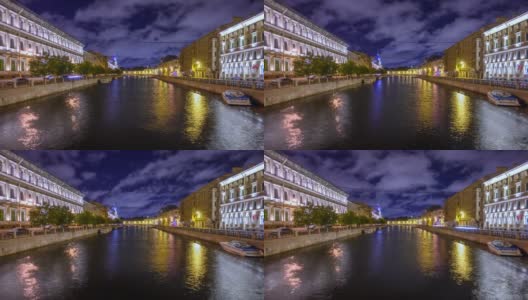 圣彼得堡，水渠里有船。老城区的建筑，历史遗迹高清在线视频素材下载