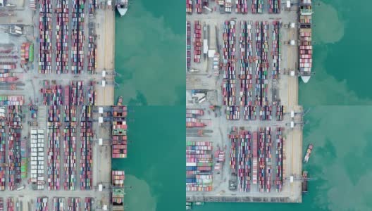 无人机航拍繁忙港口集装箱运输高清在线视频素材下载