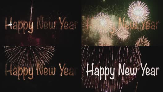庆祝新年快乐烟花文字背景高清在线视频素材下载