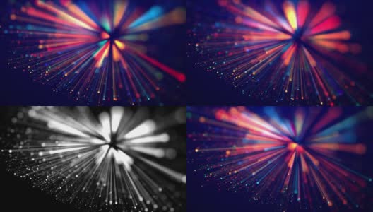 神奇的多色光与光线形成闪烁的抽象简单结构，如光纤或激光显示惊人的散景为奇妙的背景在4k。光磨作为alpha通道高清在线视频素材下载