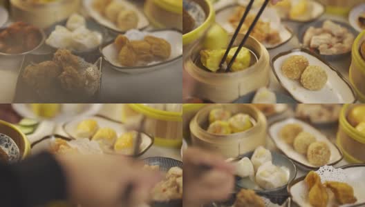 粗鲁、恶劣的餐桌礼仪，用筷子打人，拿起中国传统食物点心高清在线视频素材下载