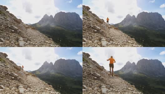 在白云石高山上跑步的人高清在线视频素材下载