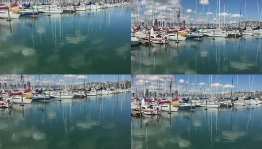 游艇在威斯特海温码头对奥克兰的天际线高清在线视频素材下载