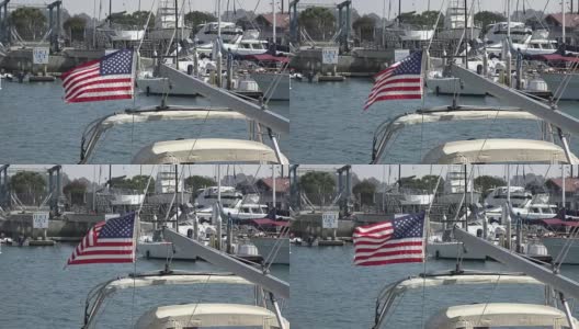 美国国旗在码头上随风飘扬高清在线视频素材下载