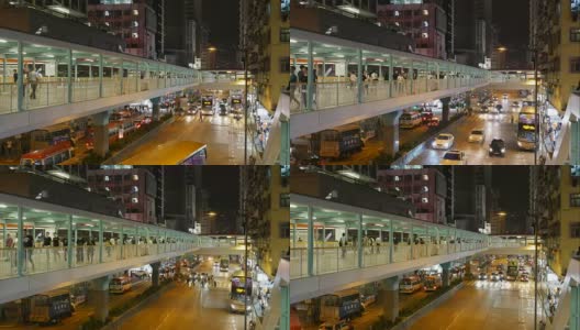 香港夜间交通及行人天桥高清在线视频素材下载