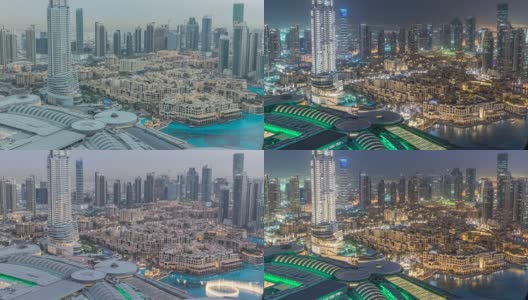 迪拜市中心从早到晚的时间流逝。从上面俯视高清在线视频素材下载