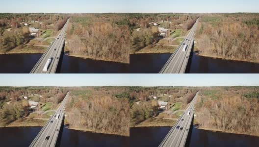 汽车在高加河大桥无人机俯视图4K超高清视频高清在线视频素材下载