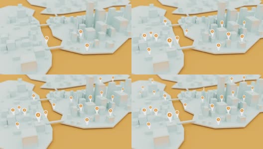 3D模型城市上出现了比特币图标高清在线视频素材下载