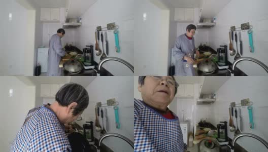 正在忙着做饭的奶奶高清在线视频素材下载