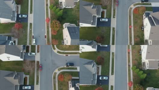 郊区街道上空的无人机镜头-从上到下高清在线视频素材下载