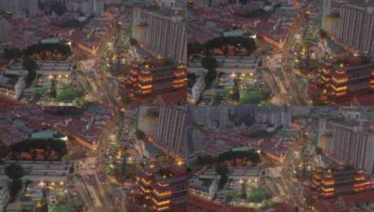 日落夜光新加坡城中国城交通街道航拍全景4k高清在线视频素材下载