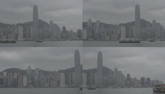 维多利亚港和港岛天际线阴天。香港拥有世界上最多的摩天大楼。日志,F-log。高清在线视频素材下载