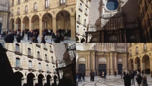 西班牙巴塞罗那-蒙特塞拉特-大教堂中庭高清在线视频素材下载