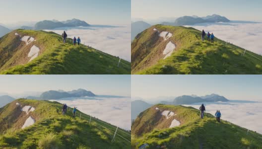 徒步旅行者在山脊上行走高清在线视频素材下载