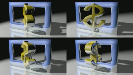 在蓝色框架中旋转的美元符号- 3D渲染视频高清在线视频素材下载