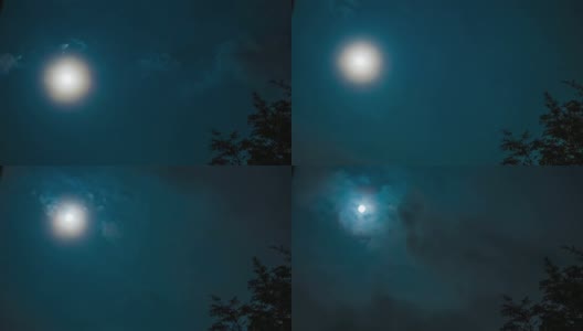 在2018年12月观看壮观的冬至事件期间，从云后面的满月在夜空和天文学的蓝色背景概念上的时间推移和超推移视频高清在线视频素材下载