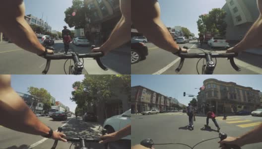 POV自行车骑行:在旧金山用公路赛车通勤高清在线视频素材下载