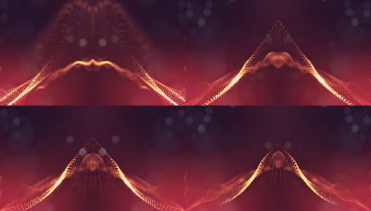 3d循环动画作为数字科幻小说的背景发光粒子像在纳米世界具有景深，散景。粒子形成线，表面网格或神秘的虚拟空间。红金4高清在线视频素材下载
